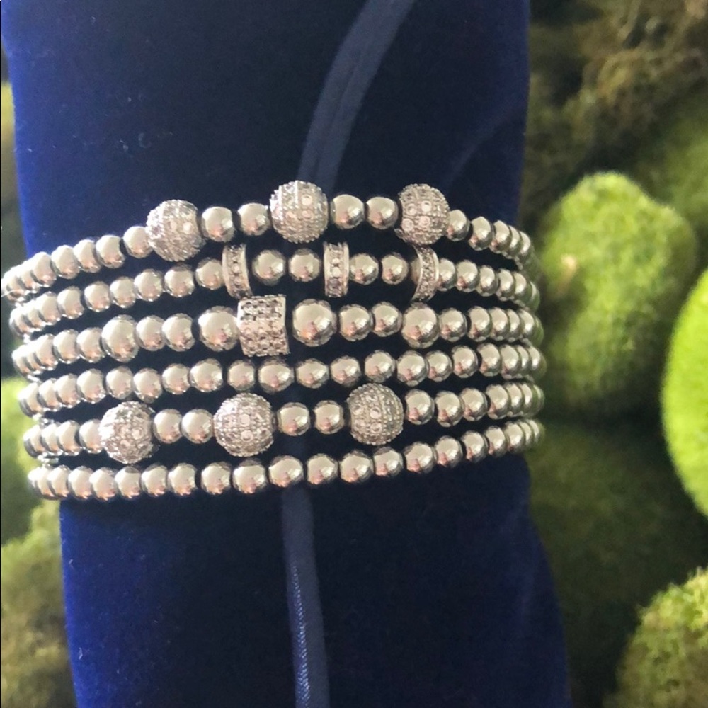 Silver Beaded Stacking Bracelets - image 4